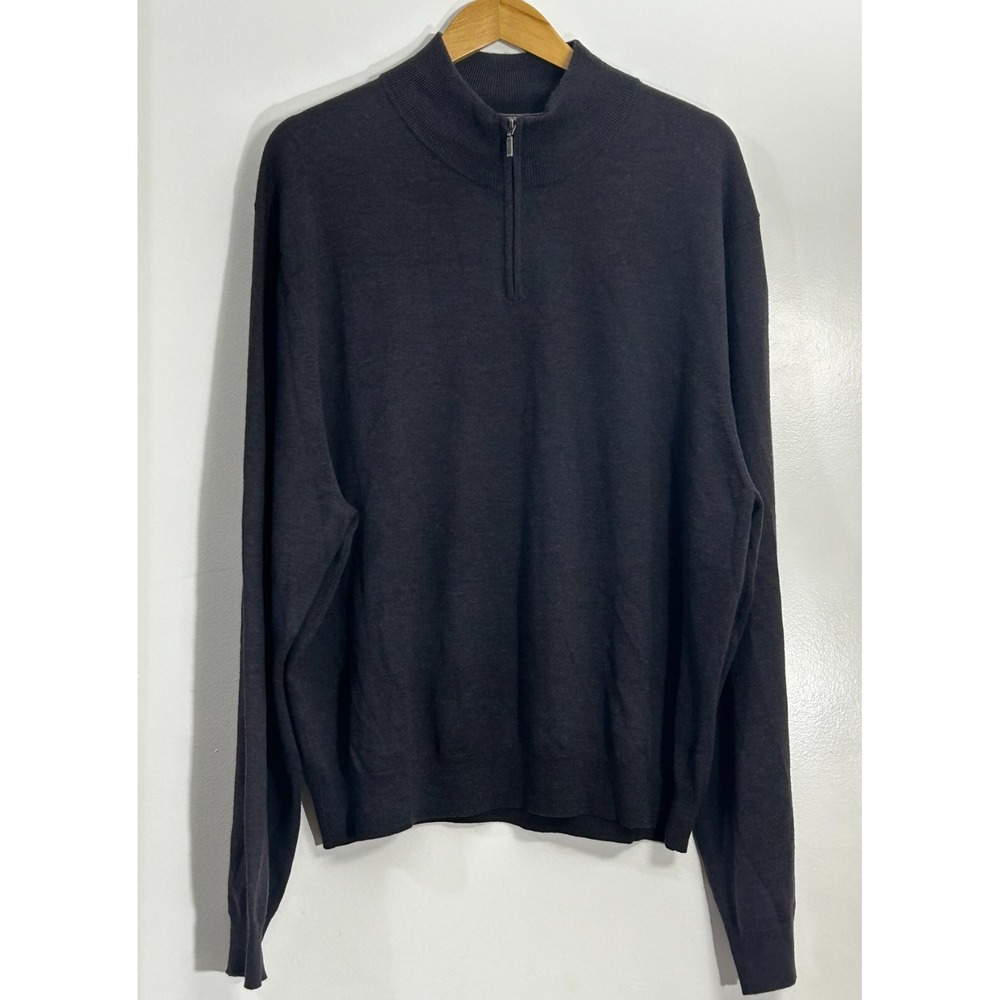 Bloomingdale's Sweater Men's 2XL Navy Long Sleeve Ribbed Hem & Cuff Quarter Zip - Picture 2 of 13